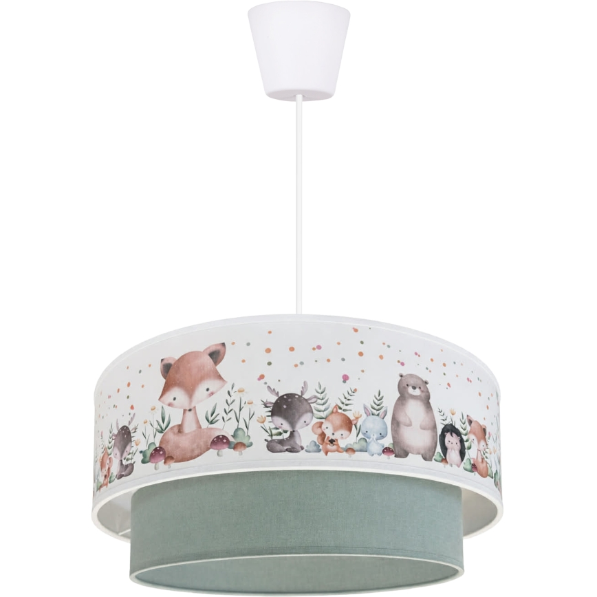 Brilagi - LED laste rippvalgusti kaabliga BOBO 1xE27/60W/230V läbimõõt 40 cm valge/roheline/loomamustriga