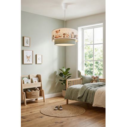 Brilagi - LED laste rippvalgusti kaabliga BOBO 1xE27/60W/230V läbimõõt 40 cm valge/roheline/loomamustriga