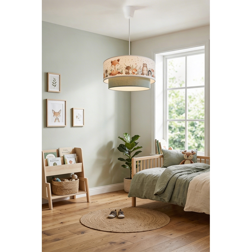 Brilagi - LED laste rippvalgusti kaabliga BOBO 1xE27/60W/230V läbimõõt 40 cm valge/roheline/loomamustriga