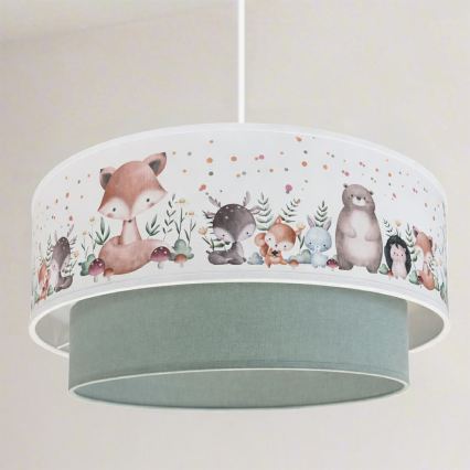 Brilagi - LED laste rippvalgusti kaabliga BOBO 1xE27/60W/230V läbimõõt 40 cm valge/roheline/loomamustriga