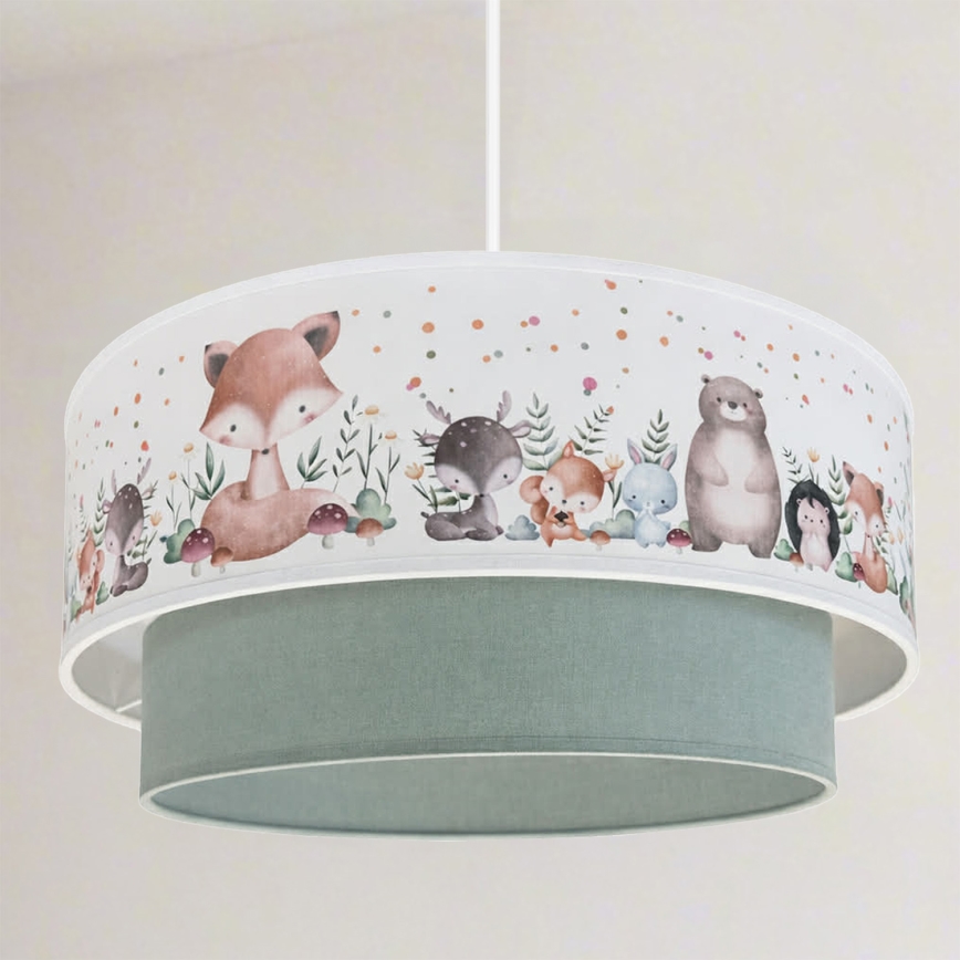 Brilagi - LED laste rippvalgusti kaabliga BOBO 1xE27/60W/230V läbimõõt 40 cm valge/roheline/loomamustriga