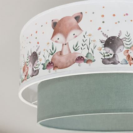 Brilagi - LED laste rippvalgusti kaabliga BOBO 1xE27/60W/230V läbimõõt 40 cm valge/roheline/loomamustriga