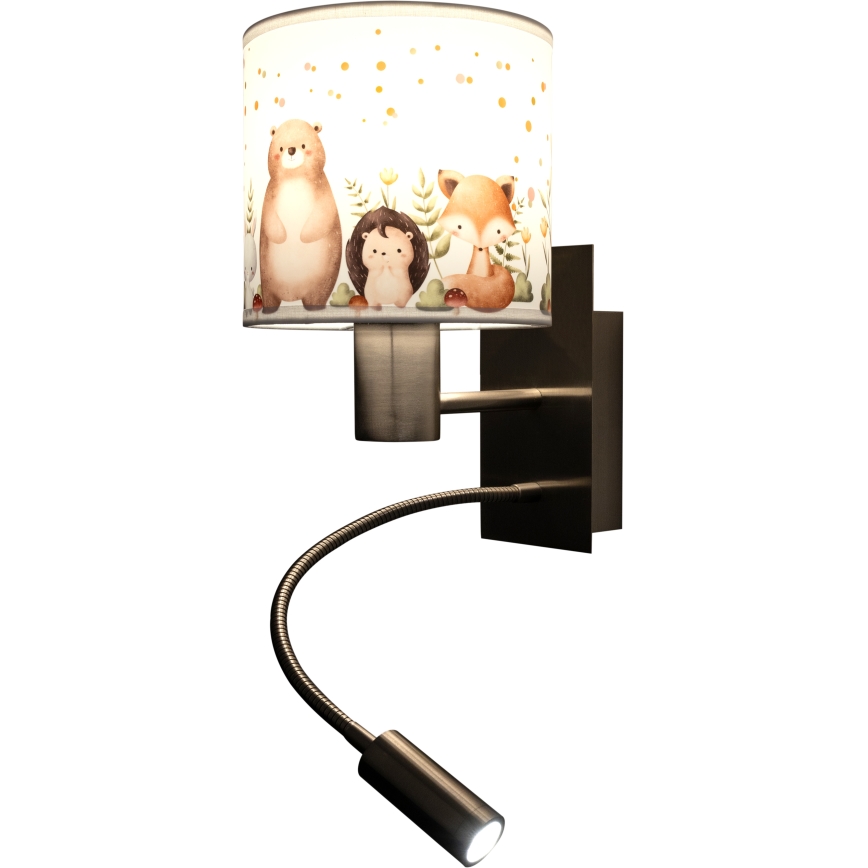 BRILAGI - LED laste painduv seinavalgusti BOBO 1xE27/25W/230V + LED/3W mattkroom/valge/loomamotiivid