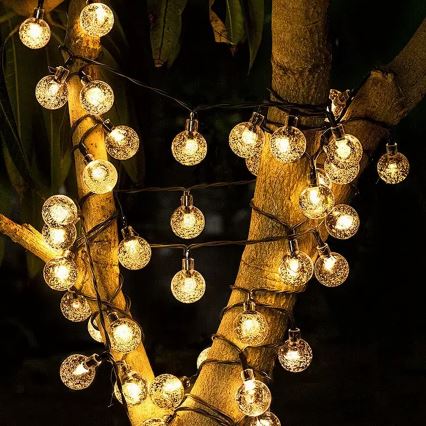 BRILAGI - LED-päikesetoitega dekoratiivne valguskett BUBBLE 200×LED/8 režiimi 20 m IP65 soe valge 800 mAh