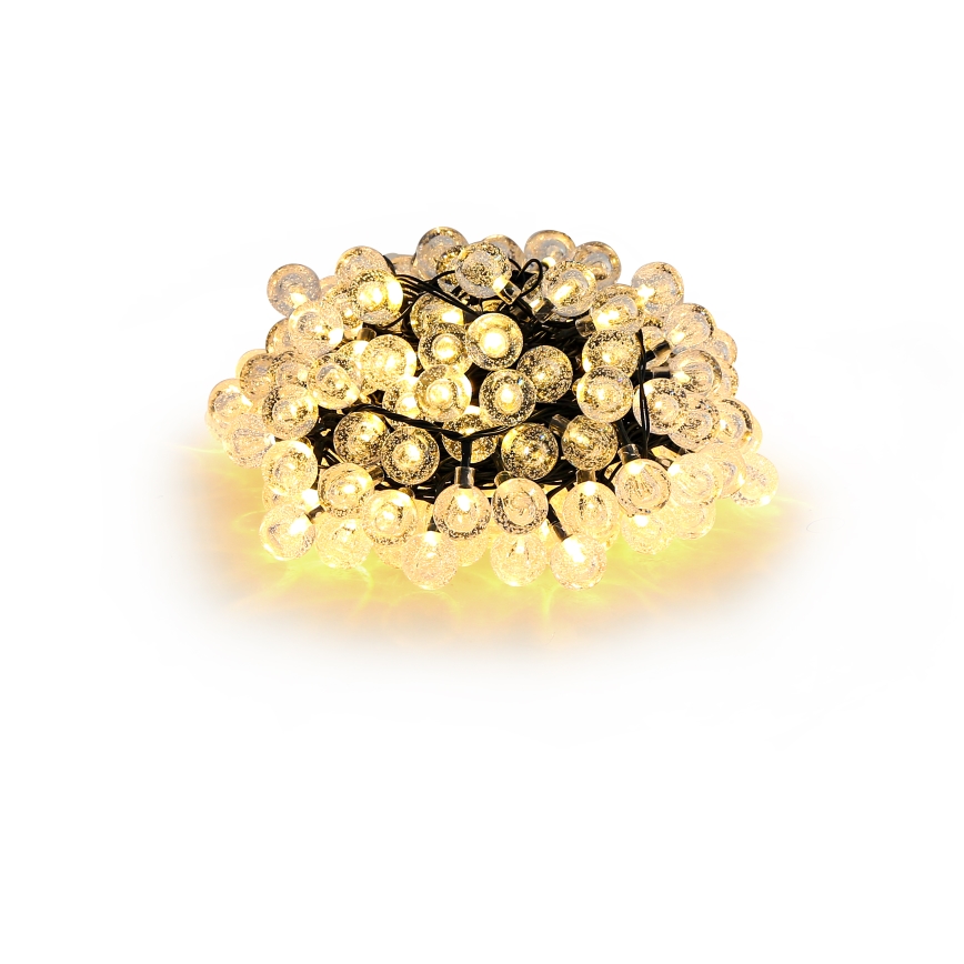 BRILAGI - LED-päikesetoitega dekoratiivne valguskett BUBBLE 200×LED/8 režiimi 20 m IP65 soe valge 800 mAh