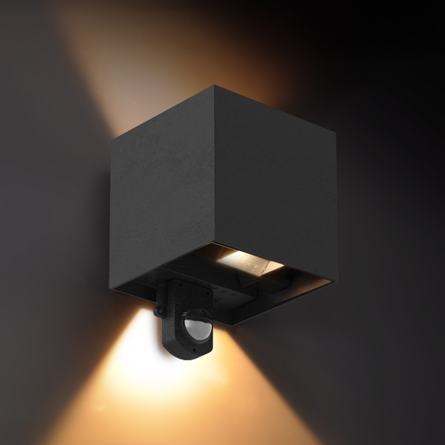 Brilagi - CUBE LED välistingimuste seinavalgusti anduriga, 6W/230V, must, IP65