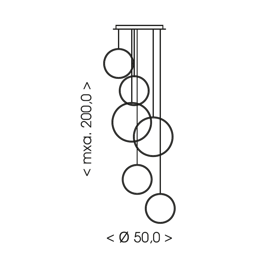 Brilagi - ECHO riputatav LED-lühter kaabliga, 80 W, 230 V, 4000 K, Ø 50 cm, must