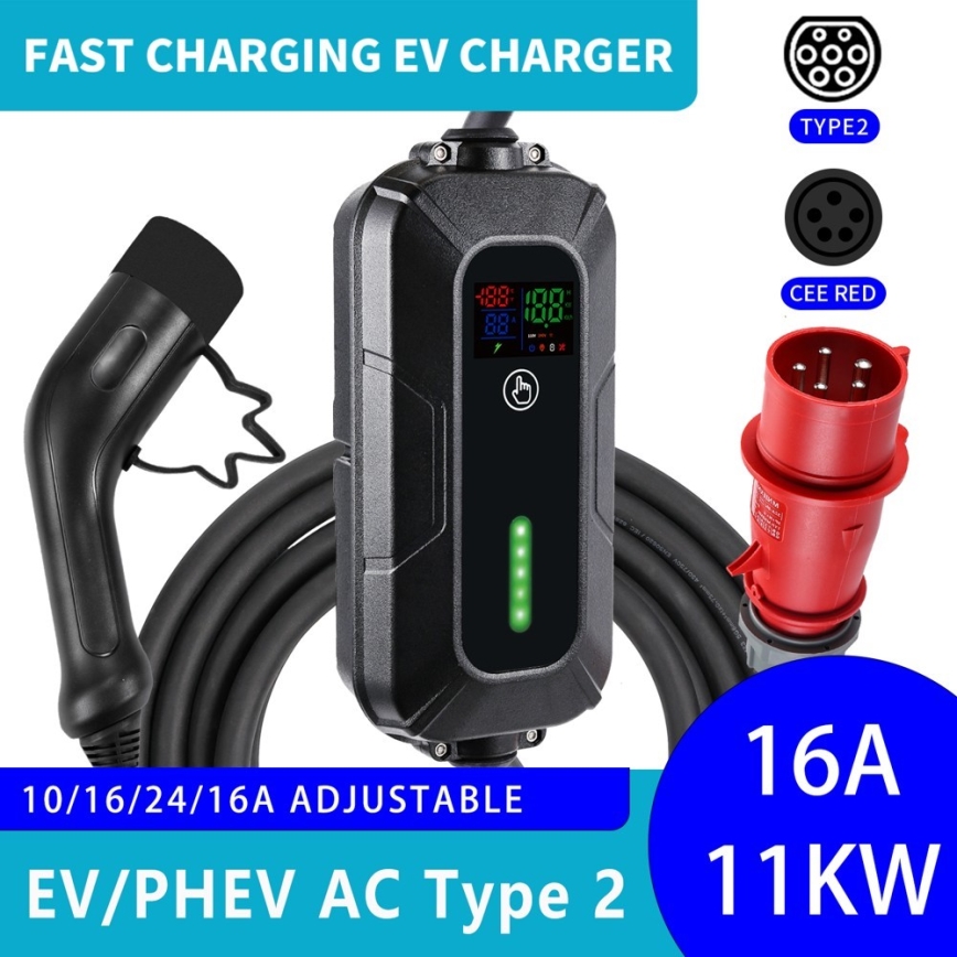 Brilagi - EV reisi laadimisjaam elektriautodele FAST AC Tüüp 2 16A/380V 11kW + pistik 230V, 3,7kW 5m + ümbris