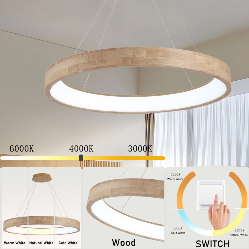 Brilagi - LED-lühter kaablil FALCON WOOD LED/60W/230V 3000/4000/6000K, Ø 80 cm, puit
