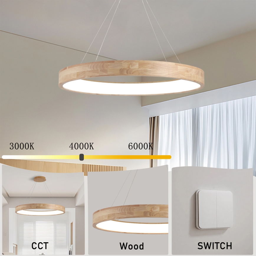 Brilagi - LED-lühter kaablil FALCON WOOD LED/60W/230V 3000/4000/6000K, Ø 80 cm, puit