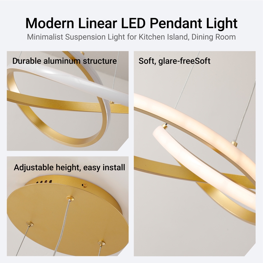 Brilagi - LED-hämardatav lühter kaablil INFINITY LED/55W/230V 3000-6000K 50x50 cm kuldne + kaugjuhtimispult
