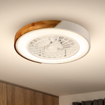 Brilagi - hämardatav laelamp ventilaatoriga LED/30W/230V 3000–6500K, läbimõõt 50 cm, valge/tamm + kaugjuhtimispult