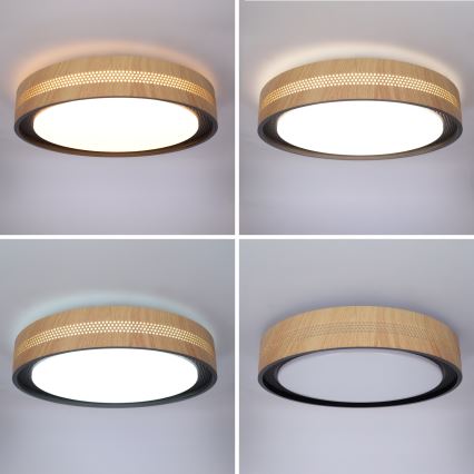 Brilagi - LED hämardatav laelamp COCI LED/48W/230V 3000-6500K läbimõõt 39 cm puitdekor/must + kaugjuhtimispult