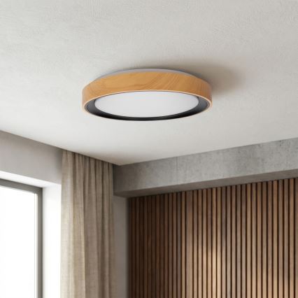 Brilagi - LED-hämardatav laelamp FLOCO LED/48W/230V 3000-6500K läbimõõt 40 cm puitdekoor/must + kaugjuhtimispult