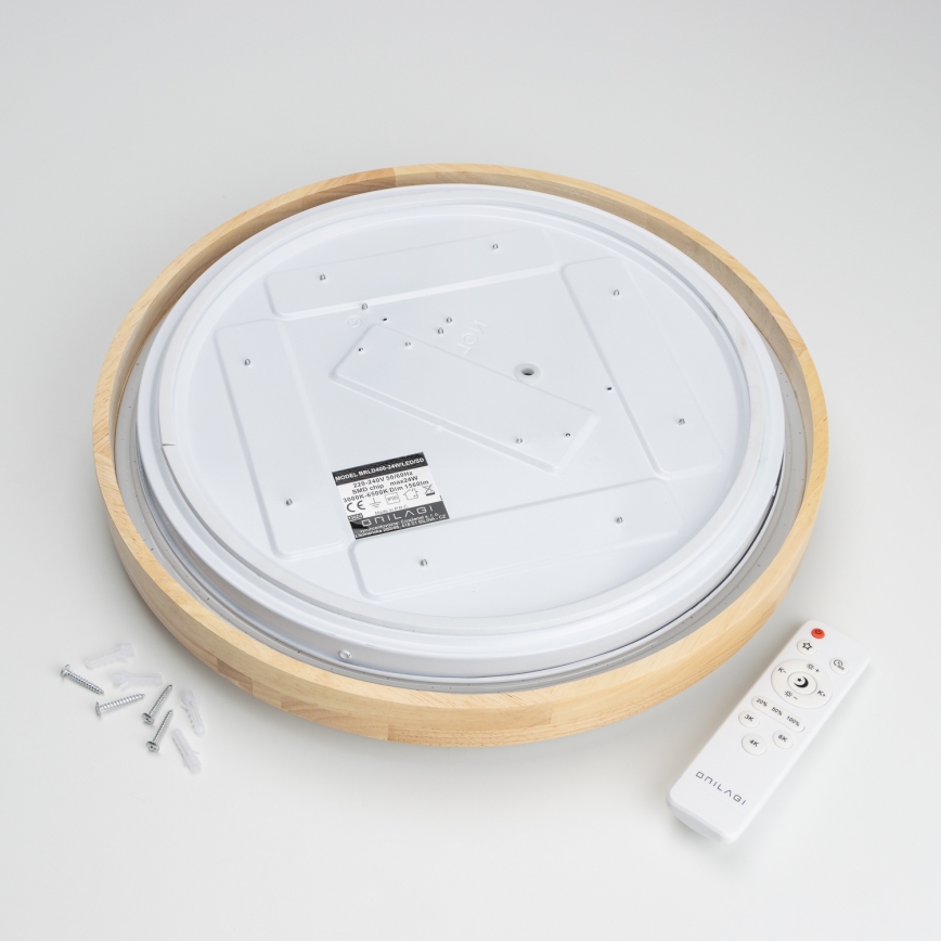 Brilagi - LED-hämardatav laelamp PINE LED/24W/230V puit, läbimõõt 42 cm, 3000-6500K + kaugjuhtimispult