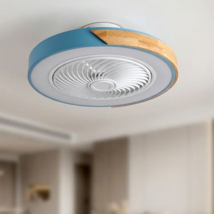 Brilagi - LED-hämardatav laelamp koos ventilaatoriga LED/38W/230V 3000-6500K läbimõõt 50 cm sinine/tamm + kaugjuhtimispult