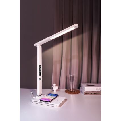 Brilagi - LED-hämardatav laualamp traadita Qi-laadimise ja USB-ühendusega REGINA LED/8,5W/230V valge
