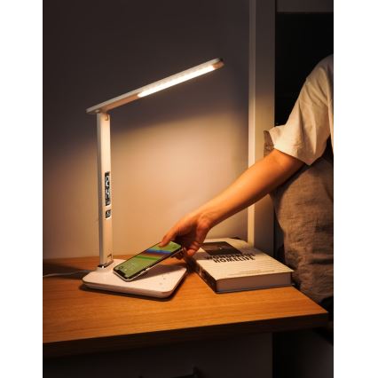 Brilagi - LED-hämardatav laualamp traadita Qi-laadimise ja USB-ühendusega REGINA LED/8,5W/230V valge