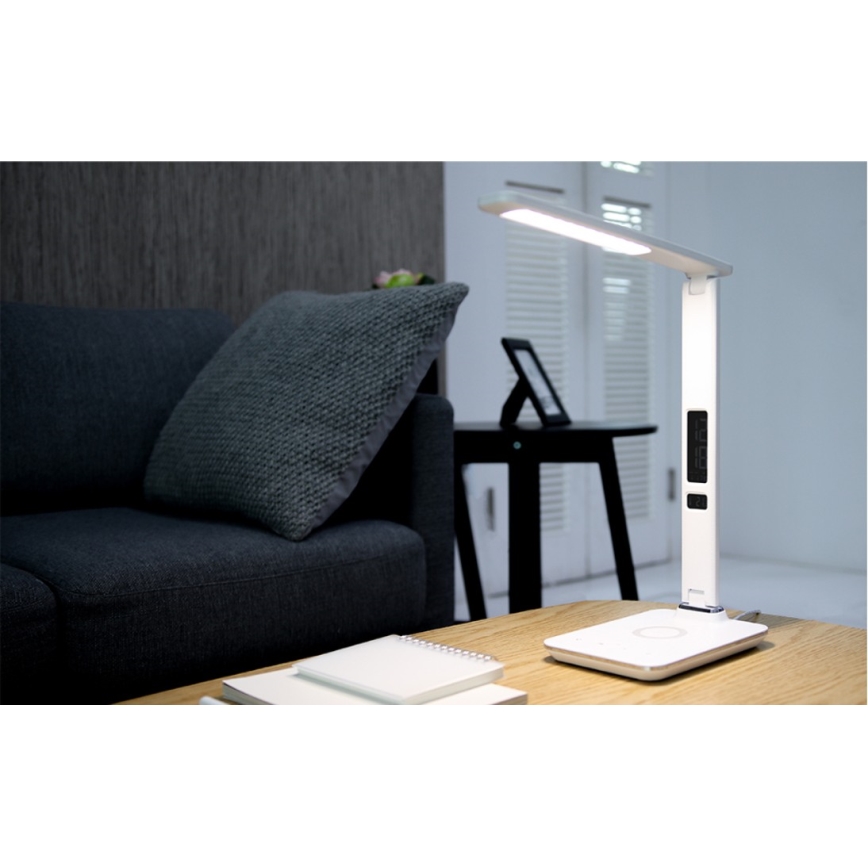 Brilagi - LED-hämardatav laualamp traadita Qi-laadimise ja USB-ühendusega REGINA LED/8,5W/230V valge