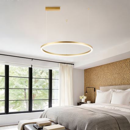 Brilagi - hämardatav LED-lühter PORTOFINO riputuskaabliga, 60 W, 230 V, 3000–6000 K, Ø 80 cm, kuldne + kaugjuhtimispult