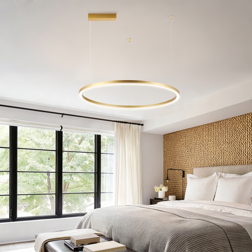 Brilagi - hämardatav LED-lühter PORTOFINO riputuskaabliga, 60 W, 230 V, 3000–6000 K, Ø 80 cm, kuldne + kaugjuhtimispult