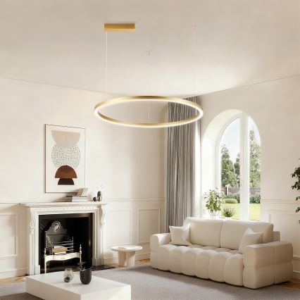 Brilagi - hämardatav LED-lühter PORTOFINO riputuskaabliga, 60 W, 230 V, 3000–6000 K, Ø 80 cm, kuldne + kaugjuhtimispult