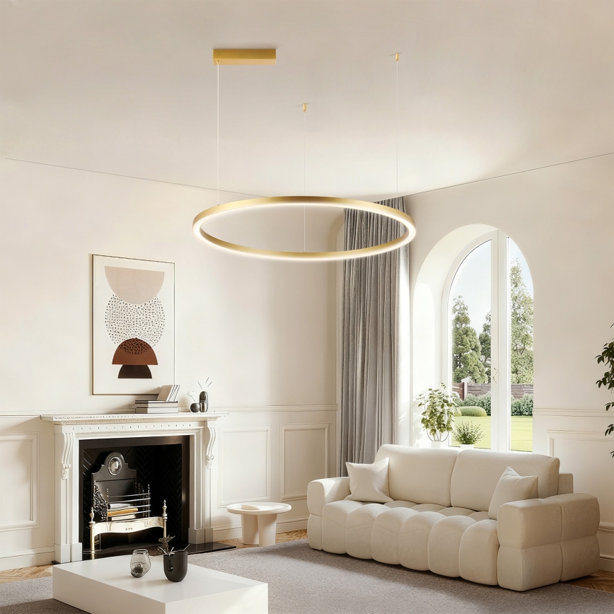 Brilagi - hämardatav LED-lühter PORTOFINO riputuskaabliga, 60 W, 230 V, 3000–6000 K, Ø 80 cm, kuldne + kaugjuhtimispult