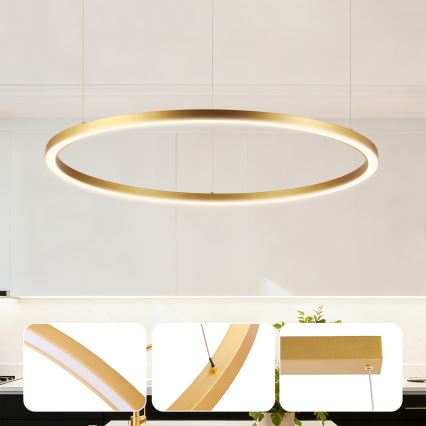 Brilagi - hämardatav LED-lühter PORTOFINO riputuskaabliga, 60 W, 230 V, 3000–6000 K, Ø 80 cm, kuldne + kaugjuhtimispult