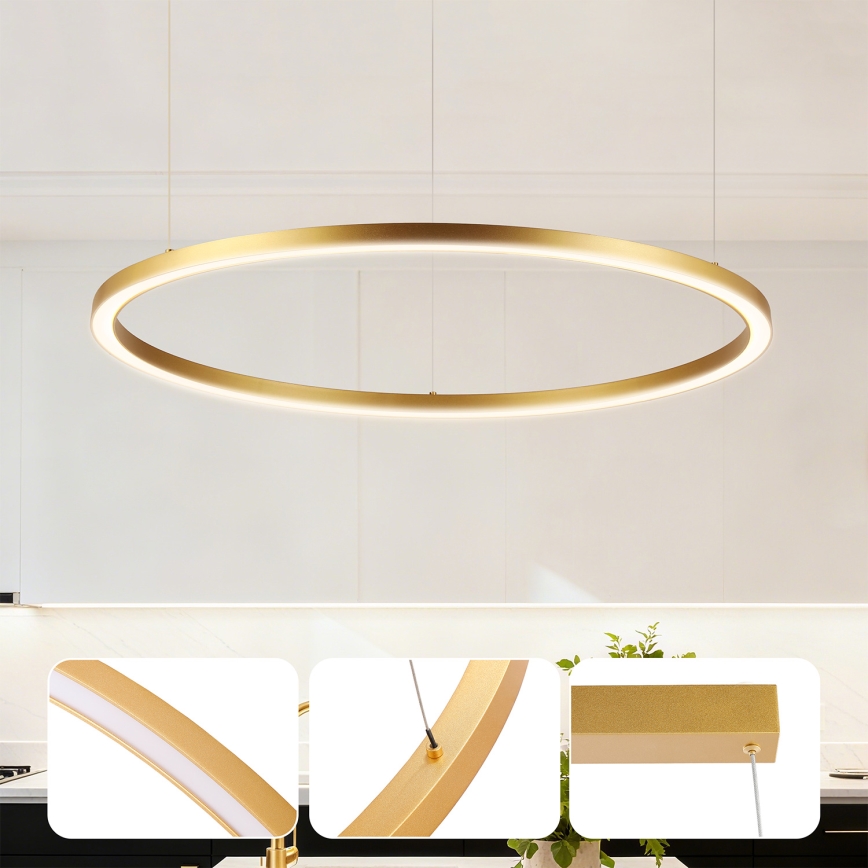 Brilagi - hämardatav LED-lühter PORTOFINO riputuskaabliga, 60 W, 230 V, 3000–6000 K, Ø 80 cm, kuldne + kaugjuhtimispult