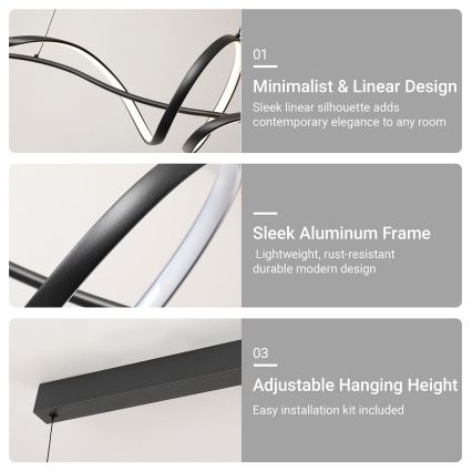 Brilagi - hämardatav LED-rippvalgusti kaabliga SIGNATURE LED/55W/230V 3000-6000K 120x23 cm must + kaugjuhtimispult
