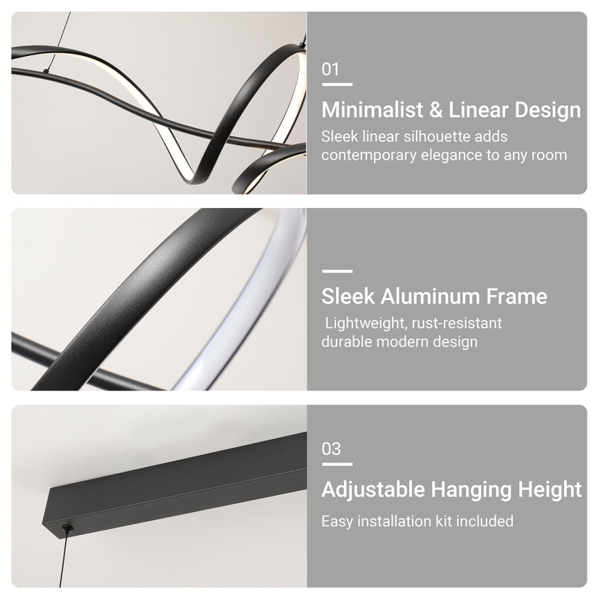 Brilagi - hämardatav LED-rippvalgusti kaabliga SIGNATURE LED/55W/230V 3000-6000K 120x23 cm must + kaugjuhtimispult