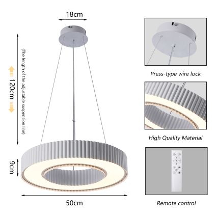 Brilagi - LED hämardatav rippvalgusti kaabliga LUMIX LED/48W/230V 3000-6000K valge läbimõõt 50 cm + kaugjuhtimispult