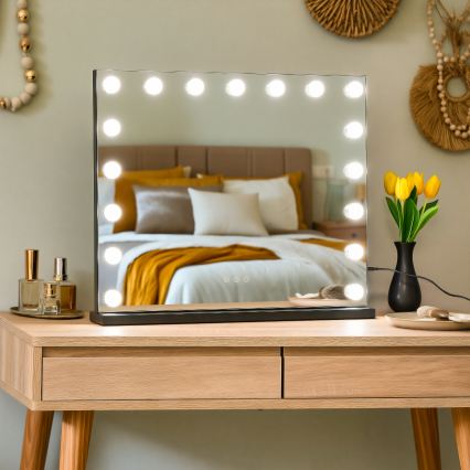 BRILAGI - hämardatav LED-meigipeegel HOLLYWOOD LED/15W/230V CCT + 2x USB 60x50 cm must