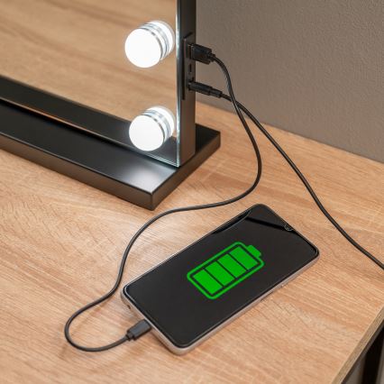 BRILAGI - hämardatav LED-meigipeegel HOLLYWOOD LED/15W/230V CCT + 2x USB 60x50 cm must