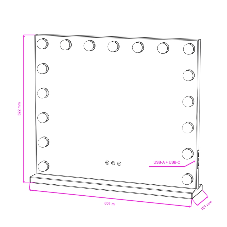 BRILAGI - hämardatav LED-meigipeegel HOLLYWOOD LED/15W/230V CCT + 2x USB 60x50 cm must