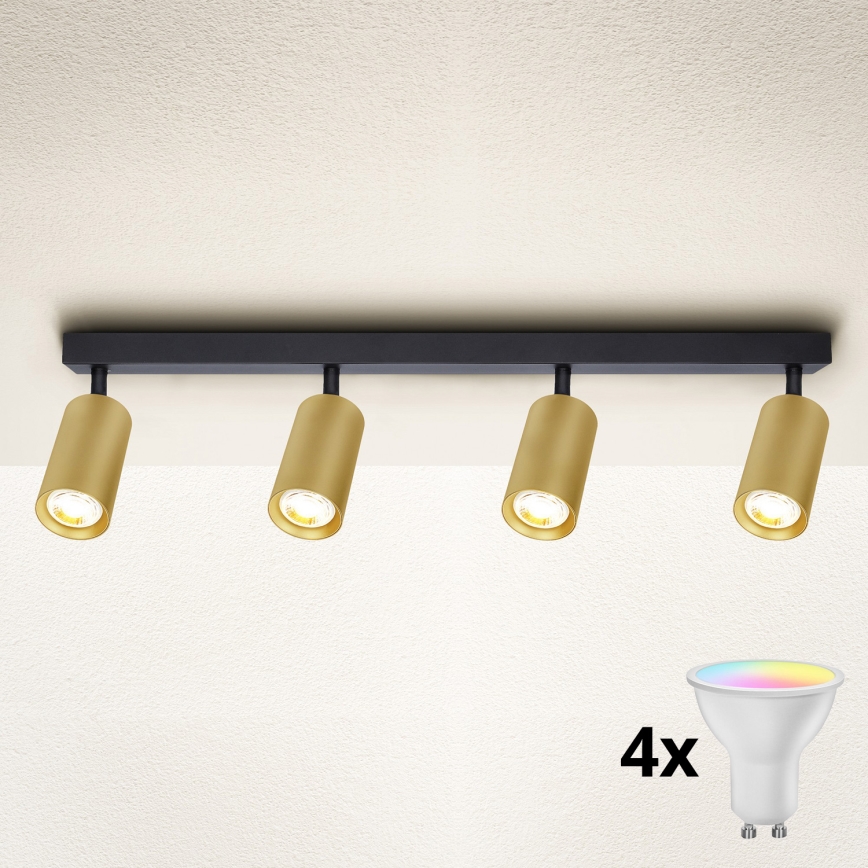 Brilagi - hämardatav LED RGBW suunavalgusti SELE GOLDEN 4xGU10/6,5W/230V 2700-6500K must/kuldne