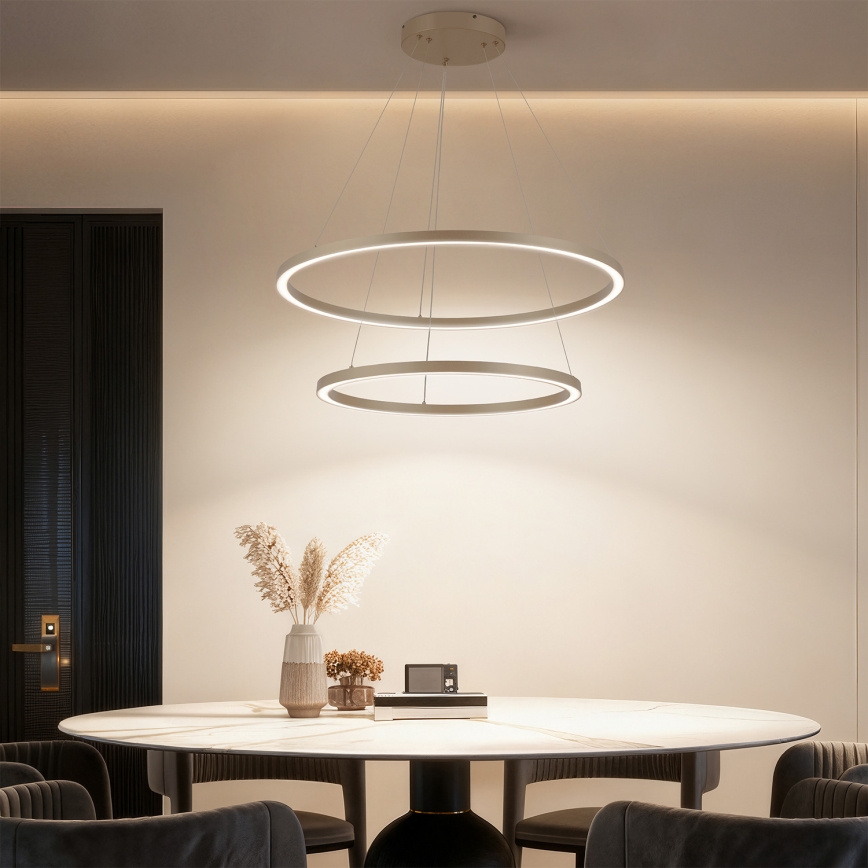 Brilagi - hämardatav LED-ripplühter kaabliga PORTOFINO LED/98W/230V 3000-6000K läbimõõt 80 cm beež + kaugjuhtimispult
