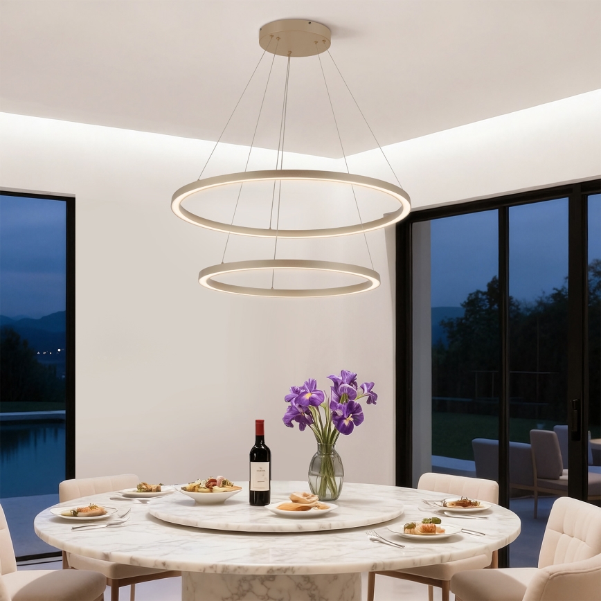 Brilagi - hämardatav LED-ripplühter kaabliga PORTOFINO LED/98W/230V 3000-6000K läbimõõt 80 cm beež + kaugjuhtimispult