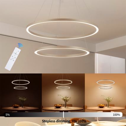 Brilagi - hämardatav LED-ripplühter kaabliga PORTOFINO LED/98W/230V 3000-6000K läbimõõt 80 cm beež + kaugjuhtimispult