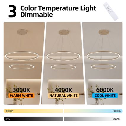 Brilagi - hämardatav LED-ripplühter kaabliga PORTOFINO LED/98W/230V 3000-6000K läbimõõt 80 cm beež + kaugjuhtimispult