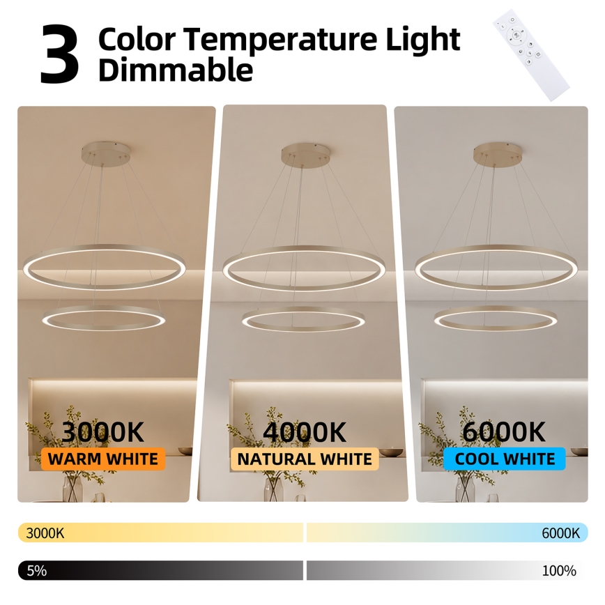 Brilagi - hämardatav LED-ripplühter kaabliga PORTOFINO LED/98W/230V 3000-6000K läbimõõt 80 cm beež + kaugjuhtimispult