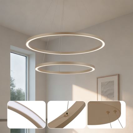Brilagi - hämardatav LED-ripplühter kaabliga PORTOFINO LED/98W/230V 3000-6000K läbimõõt 80 cm beež + kaugjuhtimispult