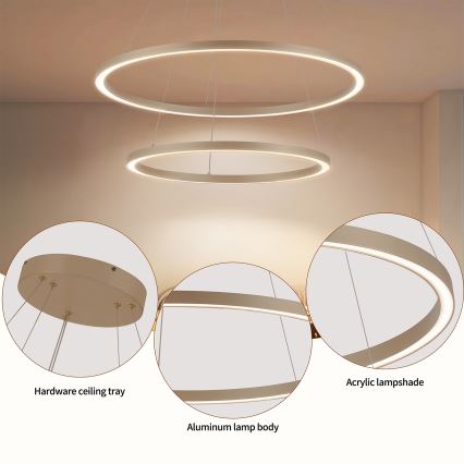 Brilagi - hämardatav LED-ripplühter kaabliga PORTOFINO LED/98W/230V 3000-6000K läbimõõt 80 cm beež + kaugjuhtimispult