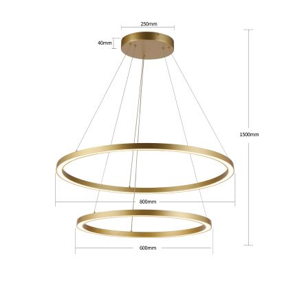 Brilagi - PORTOFINO LED-hämardatav rippvalgusti riputuskaabliga LED/98W/230V 3000-6000K läbimõõt 80 cm kuldne + kaugjuhtimispult