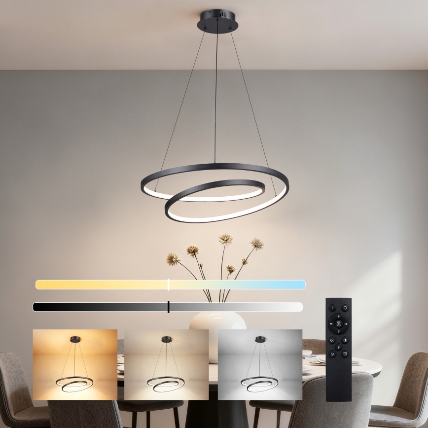 Brilagi - Hämardatav LED-ripatslühter kaablil TWISTER LED/48W/230V 3000-6000K läbimõõt 50 cm must + kaugjuhtimispuldiga