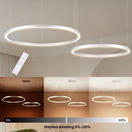 Brilagi - hämardatav LED-rippvalgusti kaablil PORTOFINO LED/98W/230V 3000-6000K hõbedane + kaugjuhtimispult