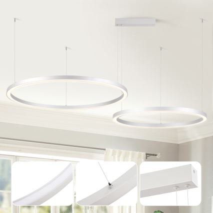 Brilagi - hämardatav LED-rippvalgusti kaablil PORTOFINO LED/98W/230V 3000-6000K hõbedane + kaugjuhtimispult