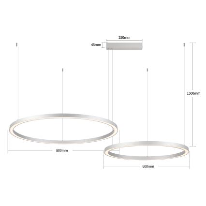 Brilagi - hämardatav LED-rippvalgusti kaablil PORTOFINO LED/98W/230V 3000-6000K hõbedane + kaugjuhtimispult