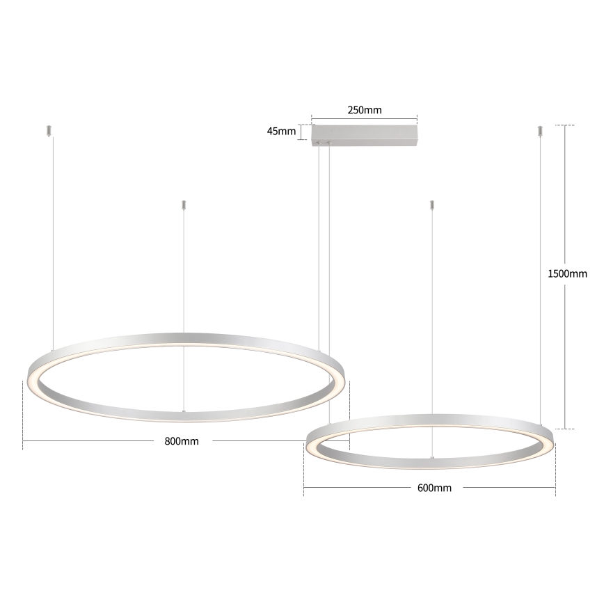 Brilagi - hämardatav LED-rippvalgusti kaablil PORTOFINO LED/98W/230V 3000-6000K hõbedane + kaugjuhtimispult