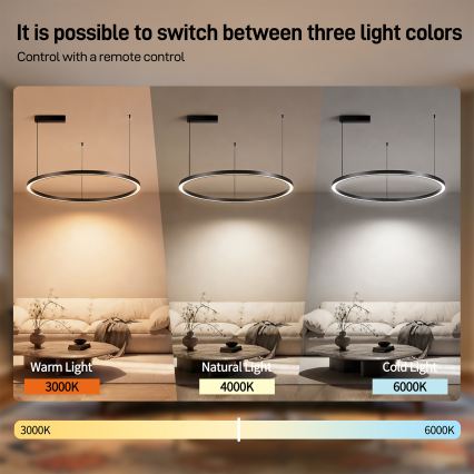 Brilagi - PORTOFINO hämardatav LED-rippvalgusti riputuskaabliga LED/60W/230V 3000-6000K läbimõõt 80 cm must + kaugjuhtimispult